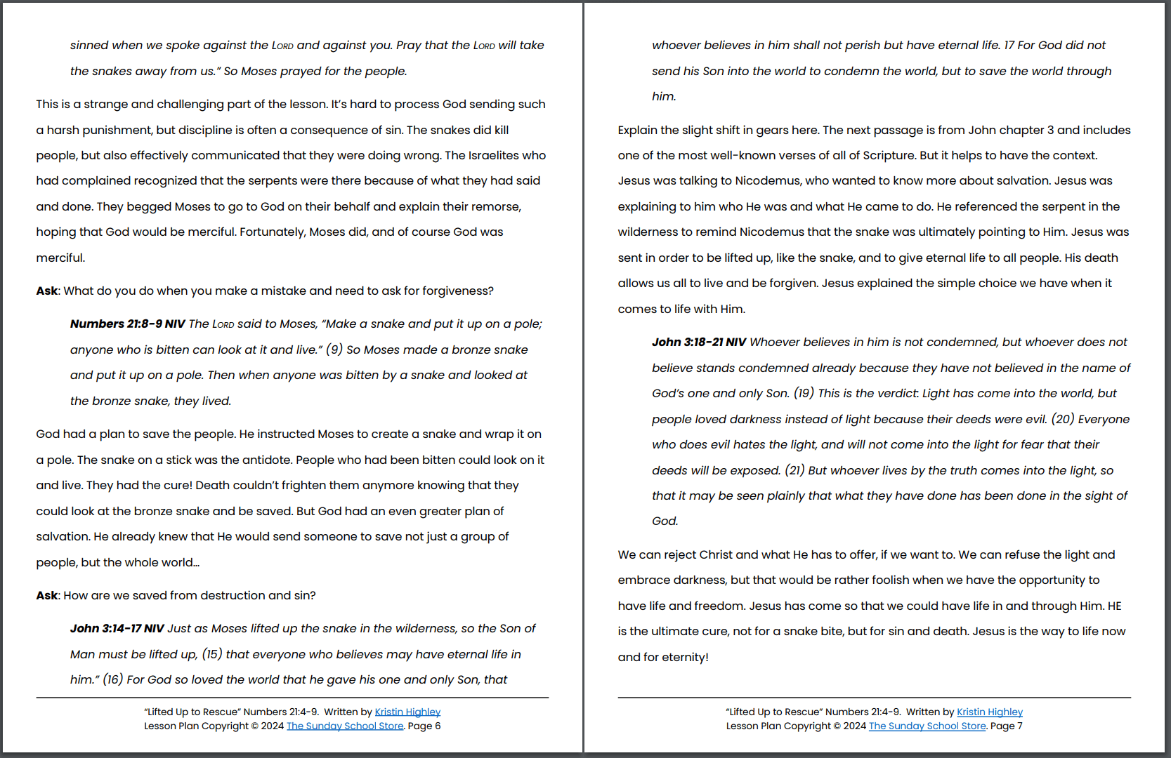 The Bronze Snake Lifted Up (Numbers 21:4-9) Printable Bible Lesson & Sunday School Activities PDF - Image 7