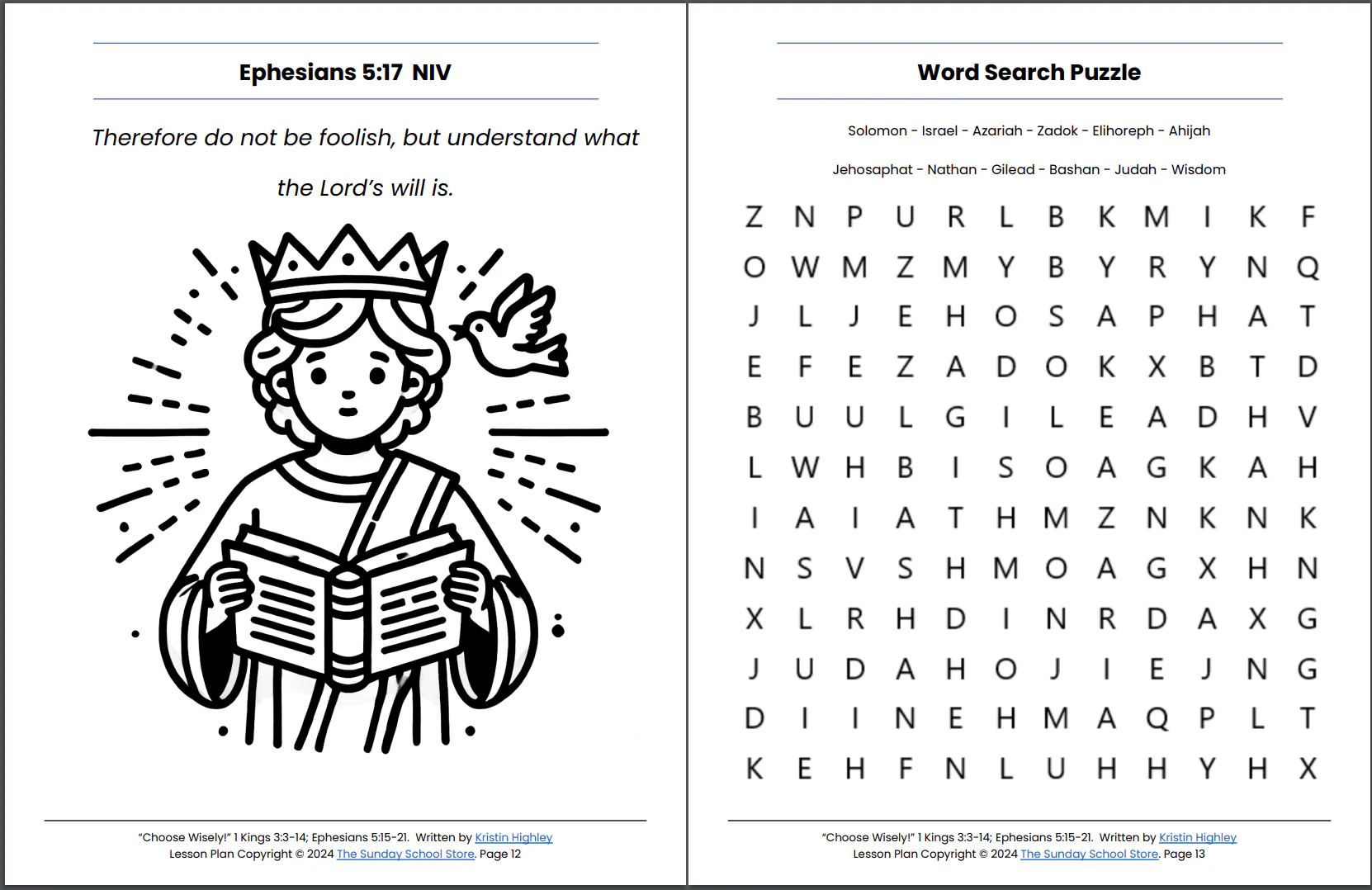 Choose Wisely! 1 Kings 3:3-14; Ephesians 5:15-21 Sunday School Lesson & Activities for Kids PDF - Image 2