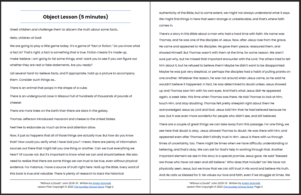 Learning from Doubting Thomas (John 20:19-31) Printable Bible Lesson & Sunday School Activities - Image 3