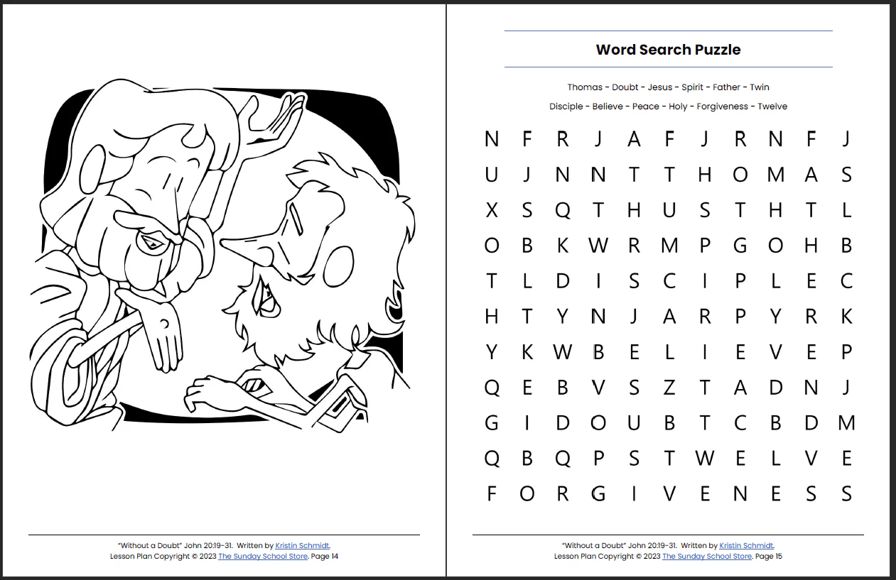 Learning from Doubting Thomas (John 20:19-31) Printable Bible Lesson & Sunday School Activities - Image 9