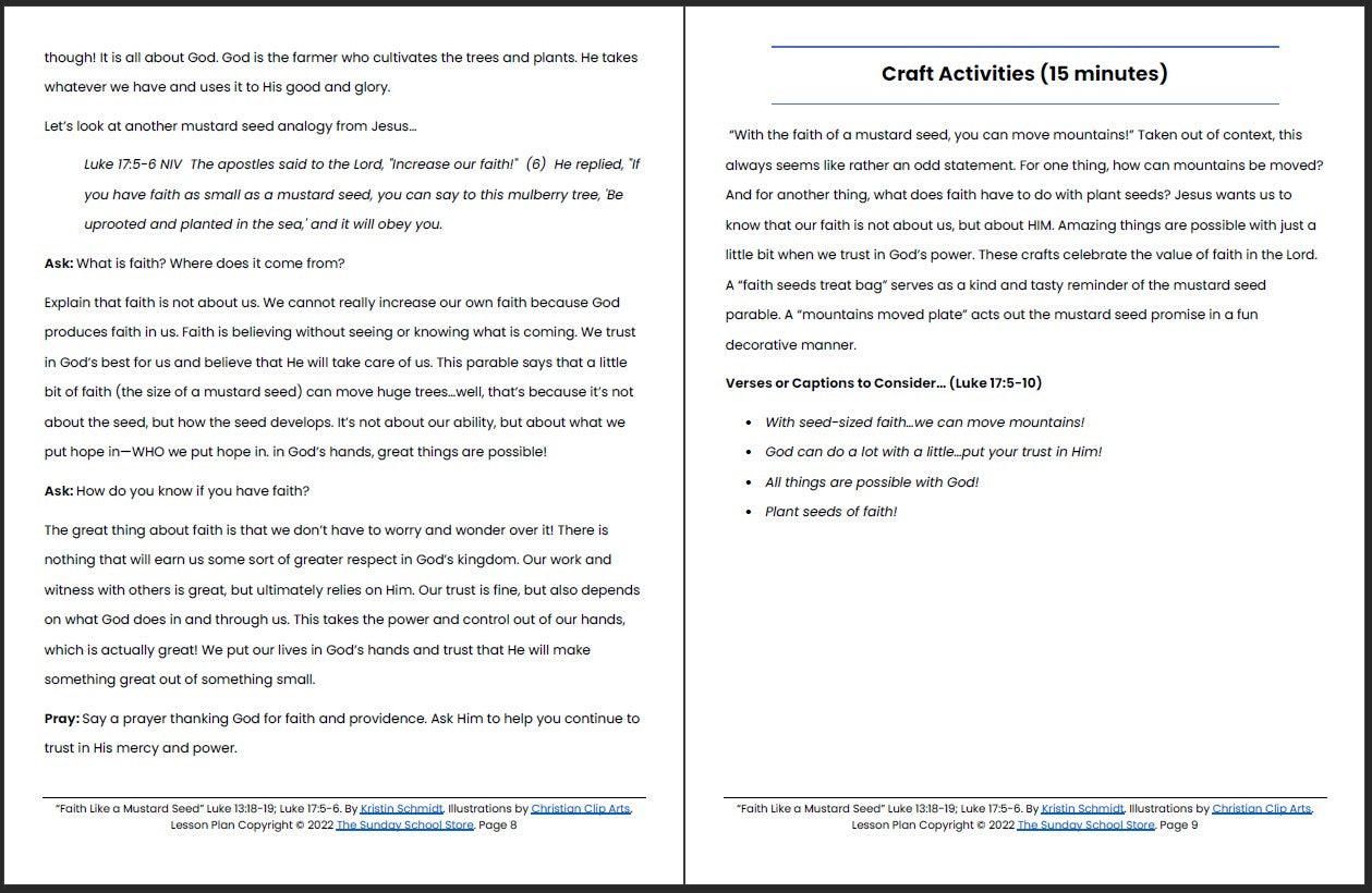 Faith Like a Mustard Seed (Luke 13 & 17) Printable Bible Lesson & Sunday School Activities - Image 6