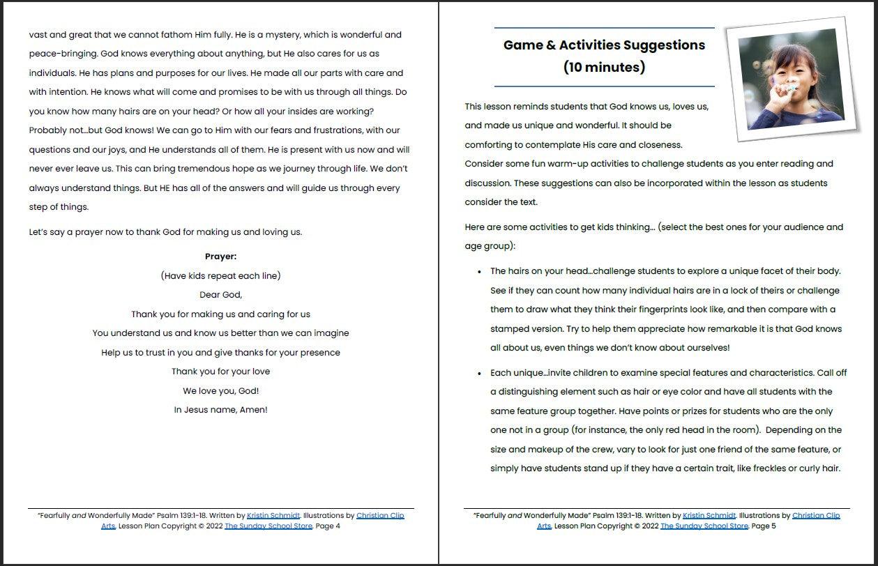 Fearfully & Wonderfully Made (Psalm 139) Printable Bible Lesson & Sunday School Activities - Image 4