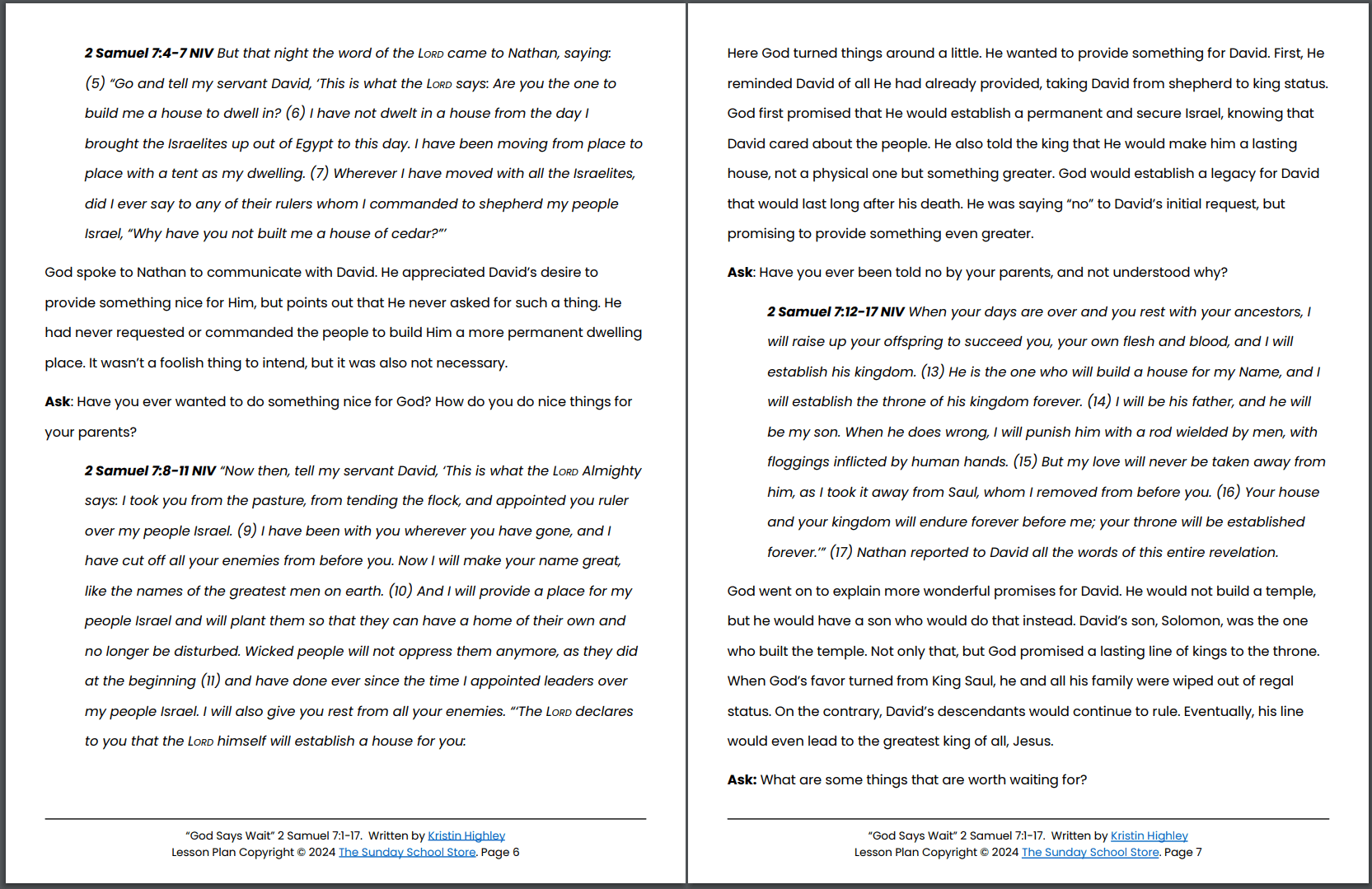 God Says Wait (2 Samuel 7:1-17) Sunday School Lesson & Activities for Kids PDF - Image 7