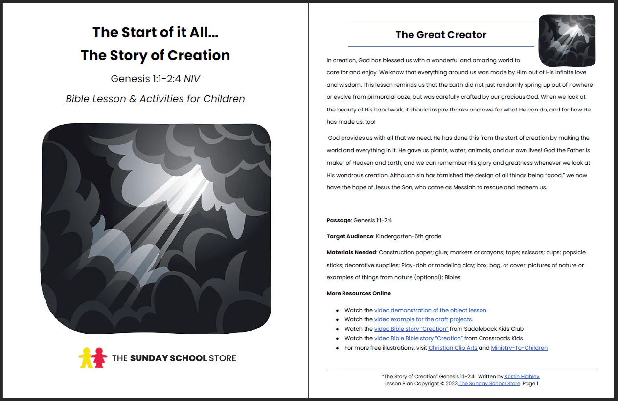 In the Beginning God Created (Genesis 1:1-2:4) Printable Bible Lesson & Sunday School Activities - Image 2