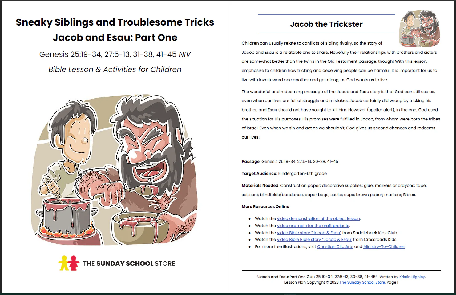 Jacob Tricks Esau (Genesis 25, 27) Printable Bible Lesson & Sunday School Activities - Image 2