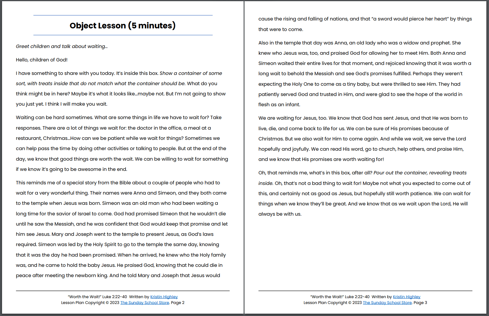 Jesus is Worth the Wait (Luke 2:22-40) Printable Bible Lesson & Sunday School Activities - Image 4