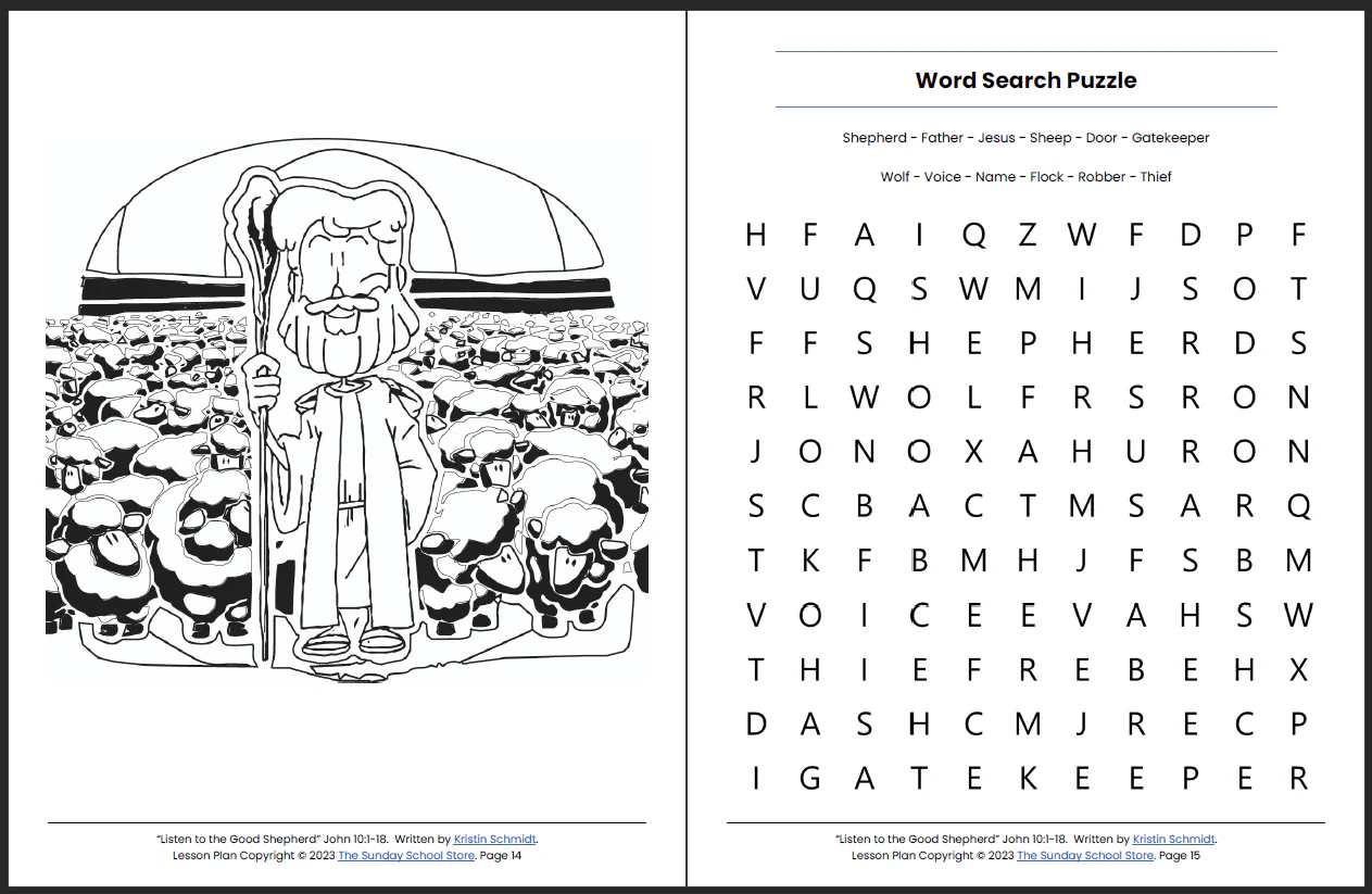 Listen to the Good Shepherd (John 10:1-18) Printable Bible Lesson & Sunday School Activities - Image 9