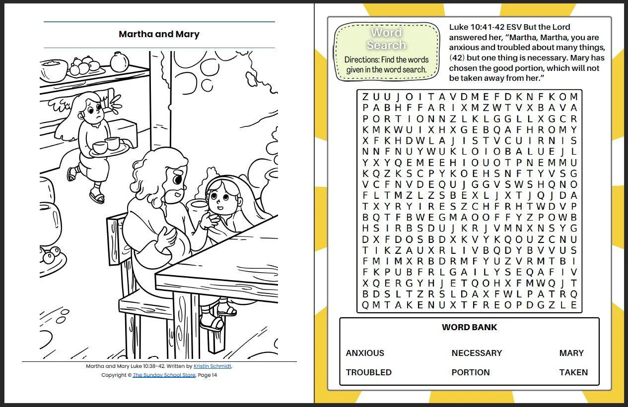 Martha and Mary (Luke 10:38-42) Printable Bible Lesson & Sunday School Activities - Image 9