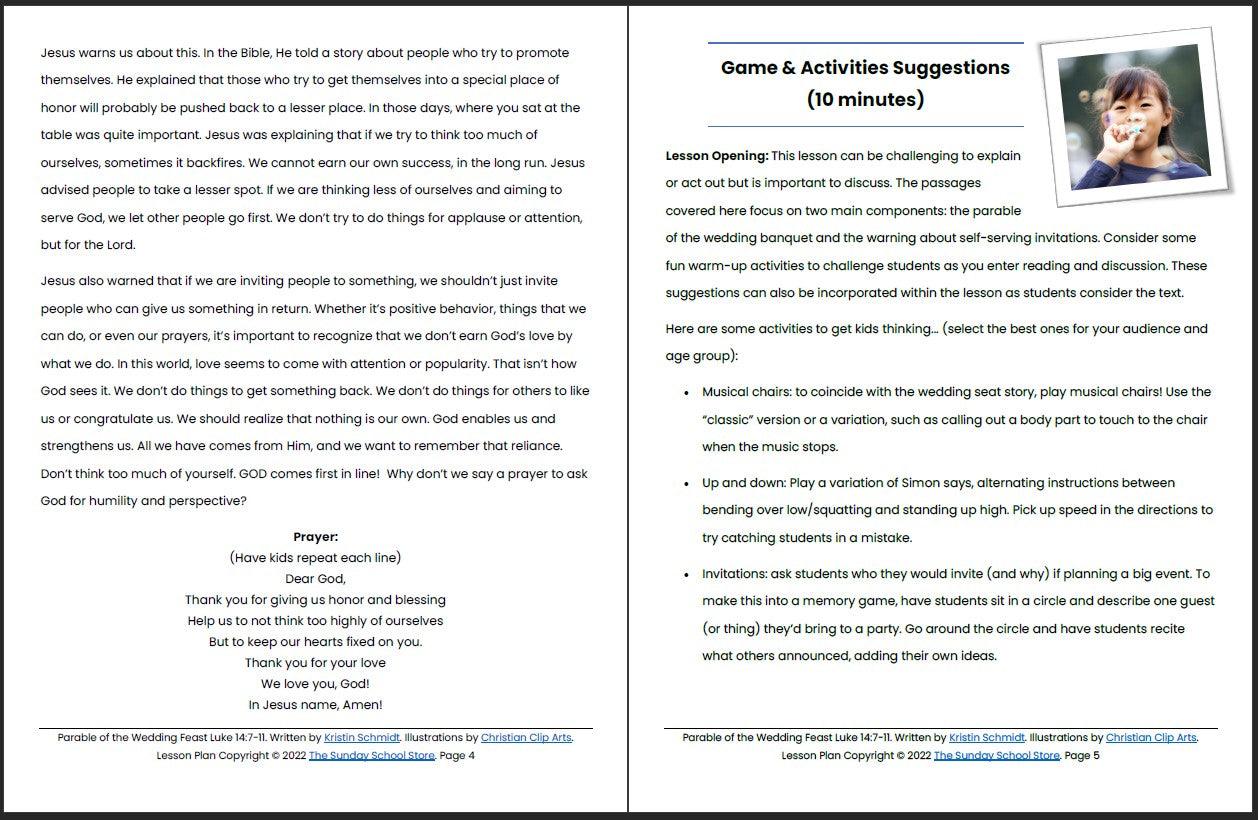 Parable of the Wedding Feast (Luke 14:7-11) Printable Bible Lesson & Sunday School Activities - Image 4