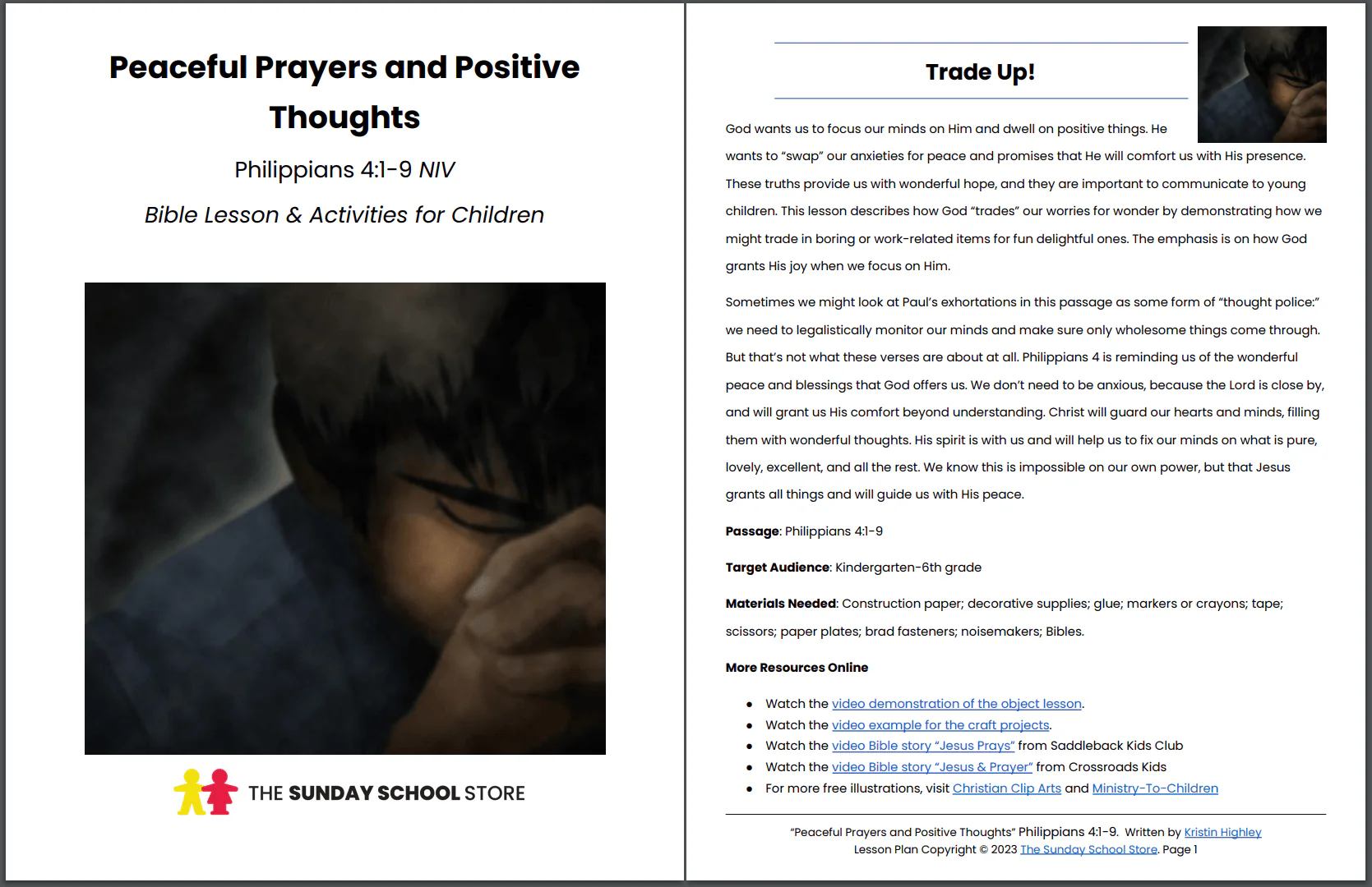 Peaceful Prayers and Positive Thoughts (Philippians 4:1-9) Printable Bible Lesson & Sunday School Activities - Image 2