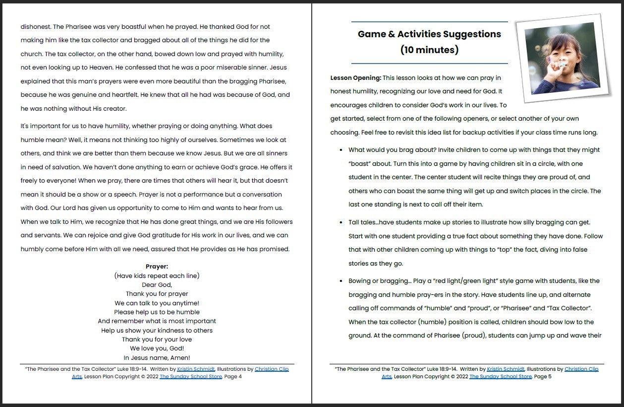 The Pharisee and the Tax Collector (Luke 18:9-14) Printable Bible Lesson & Sunday School Activities - Image 4