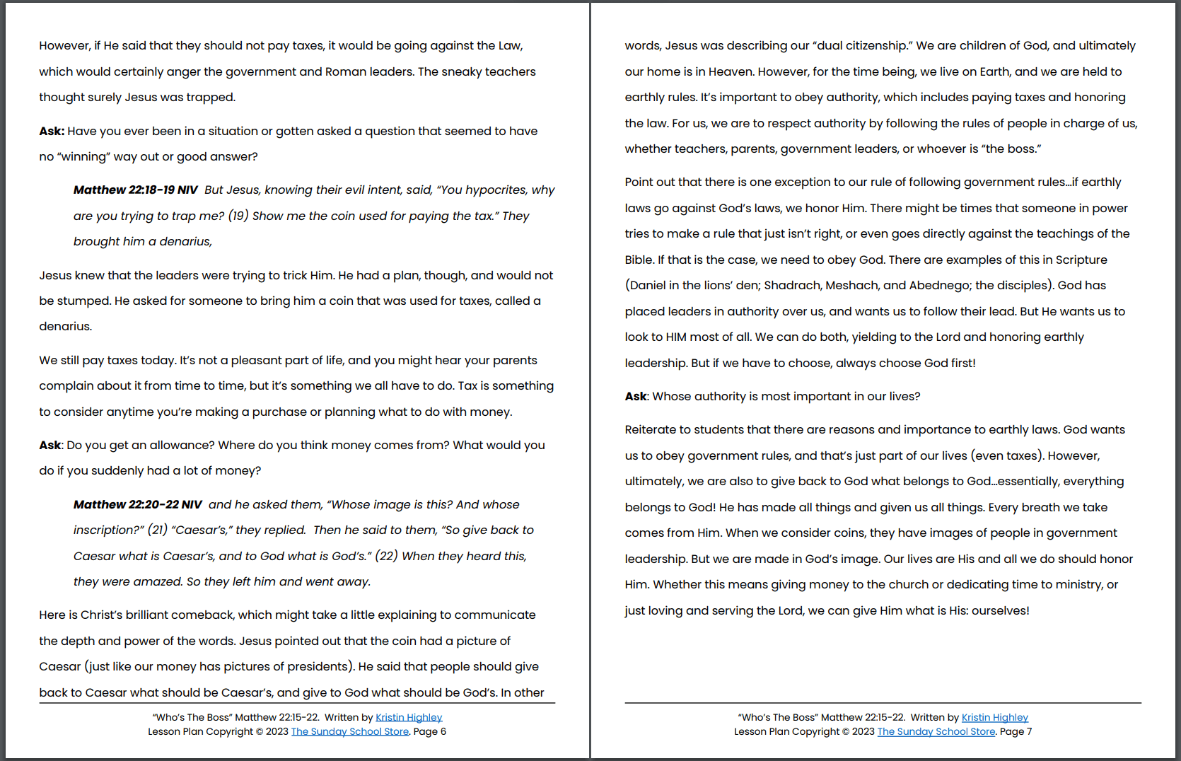 Render Unto Caesar (Matthew 22:15-22) Printable Bible Lesson & Sunday School Activities - Image 8