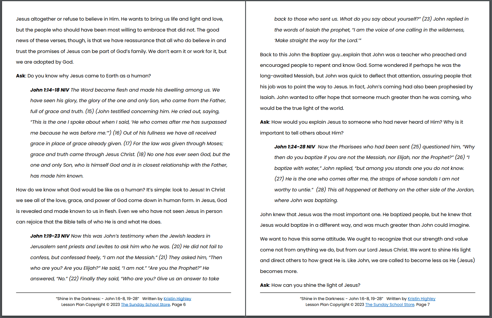 Shine in the Darkness (John 1:6-8, 19-28) Printable Bible Lesson & Sunday School Activities - Image 7