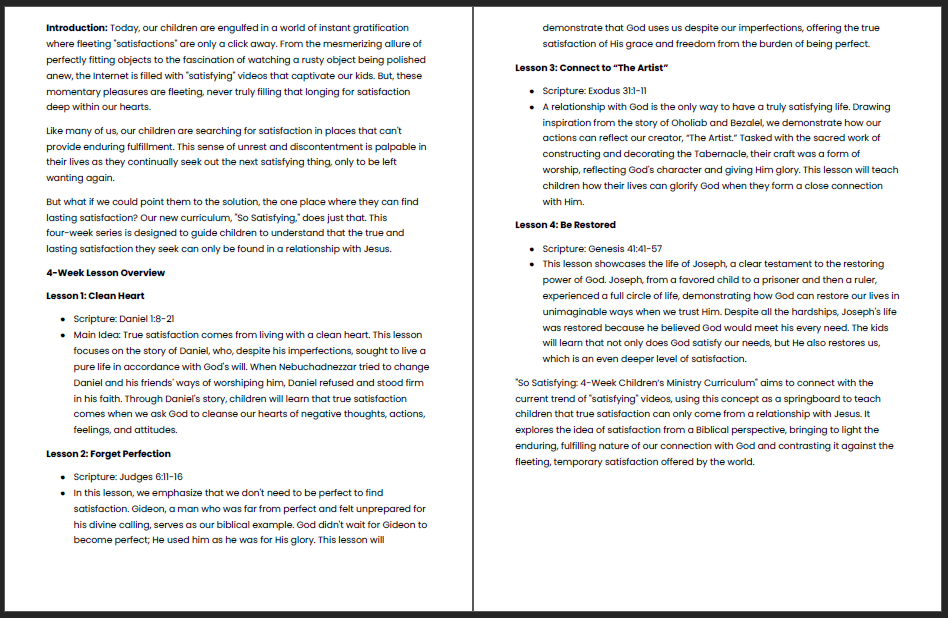 So Satisfying 4-Week Children's Ministry Curriculum - Image 3
