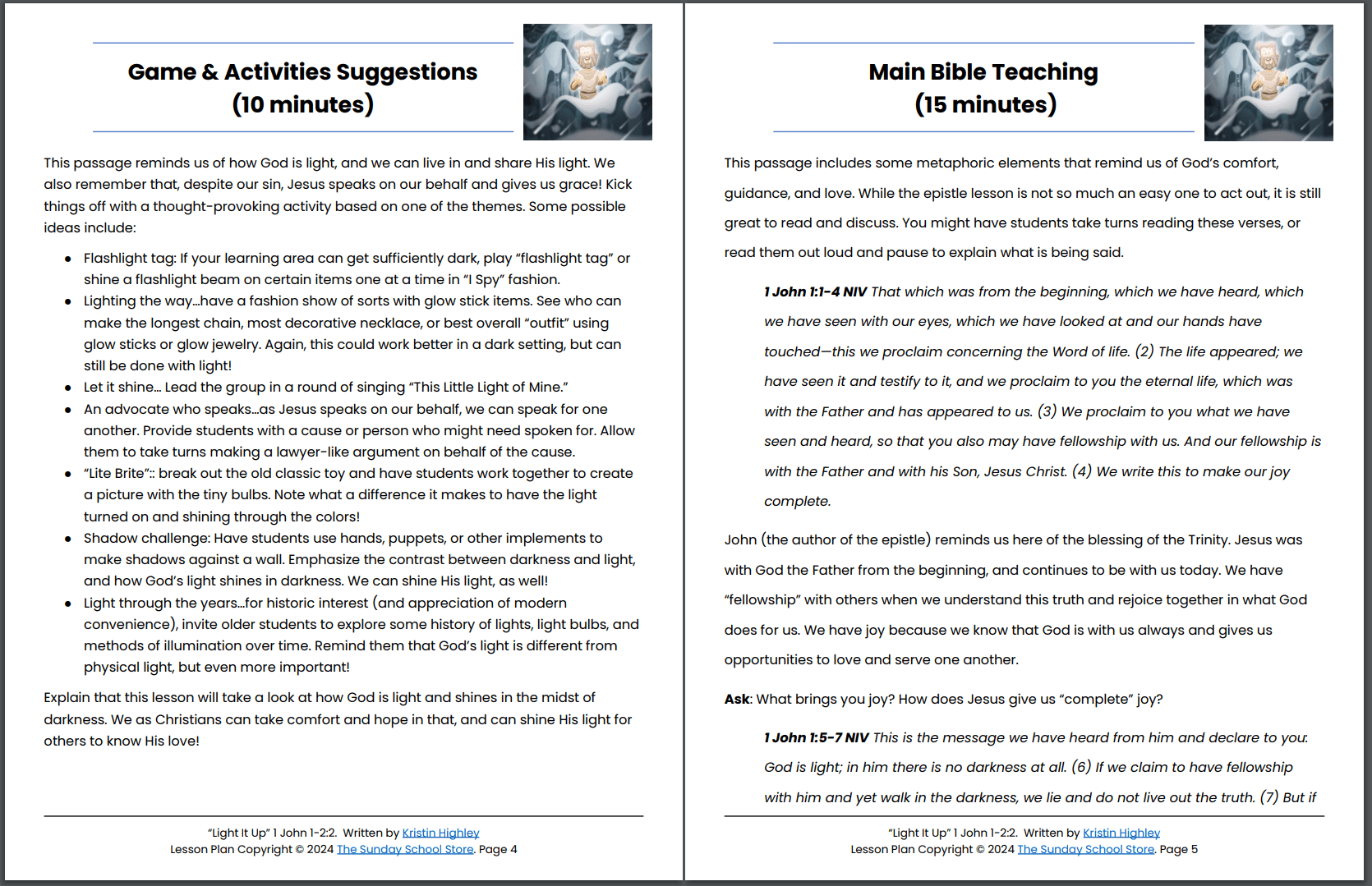 The Light of Christ (John 1:1 - 2:2) Printable Bible Lesson & Sunday School Activities PDF - Image 3