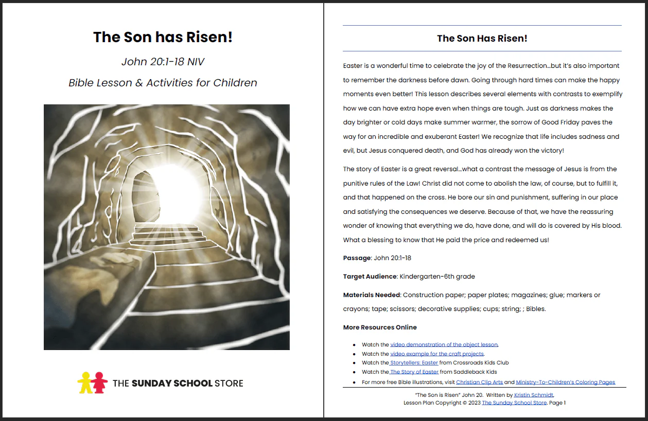 The Son Has Risen (John 20:1-18) Easter Sunday School Lesson & Activities for Kids - Image 2