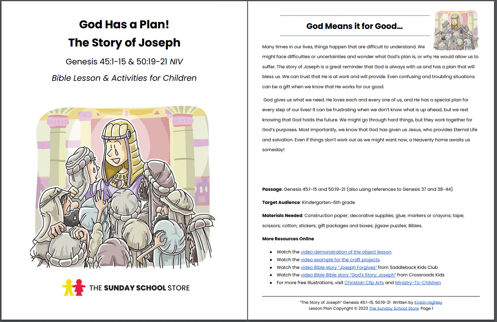 The Story of Joseph (Genesis 45:1-15, 50:19-21) Printable Bible Lesson & Sunday School Activities - Image 2