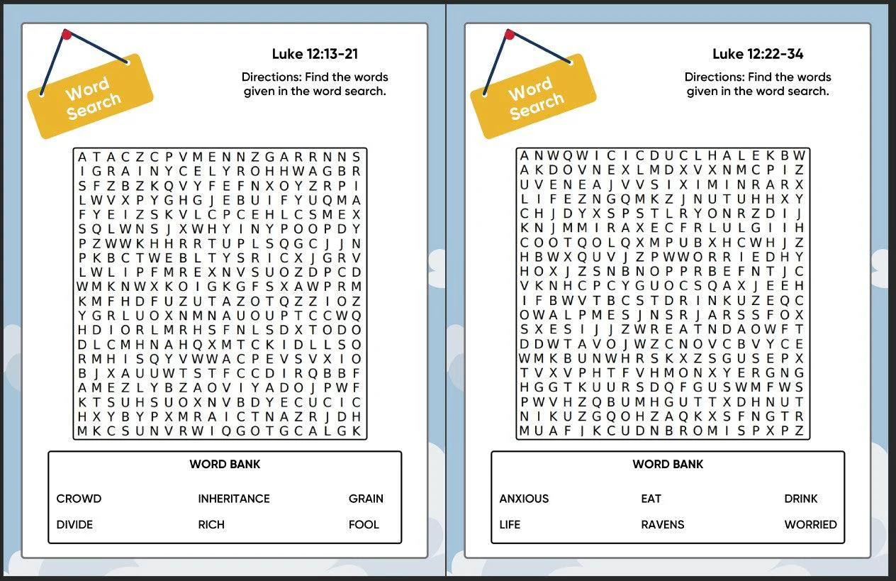 Treasure in Heaven (Luke 12:13-34) Printable Bible Lesson & Sunday School Activities - Image 11