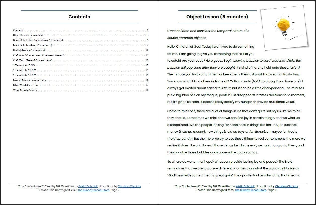 True Contentment Vs. Love of Money (1 Timothy 6:9-19) Printable Bible Lesson & Sunday School Activities - Image 3