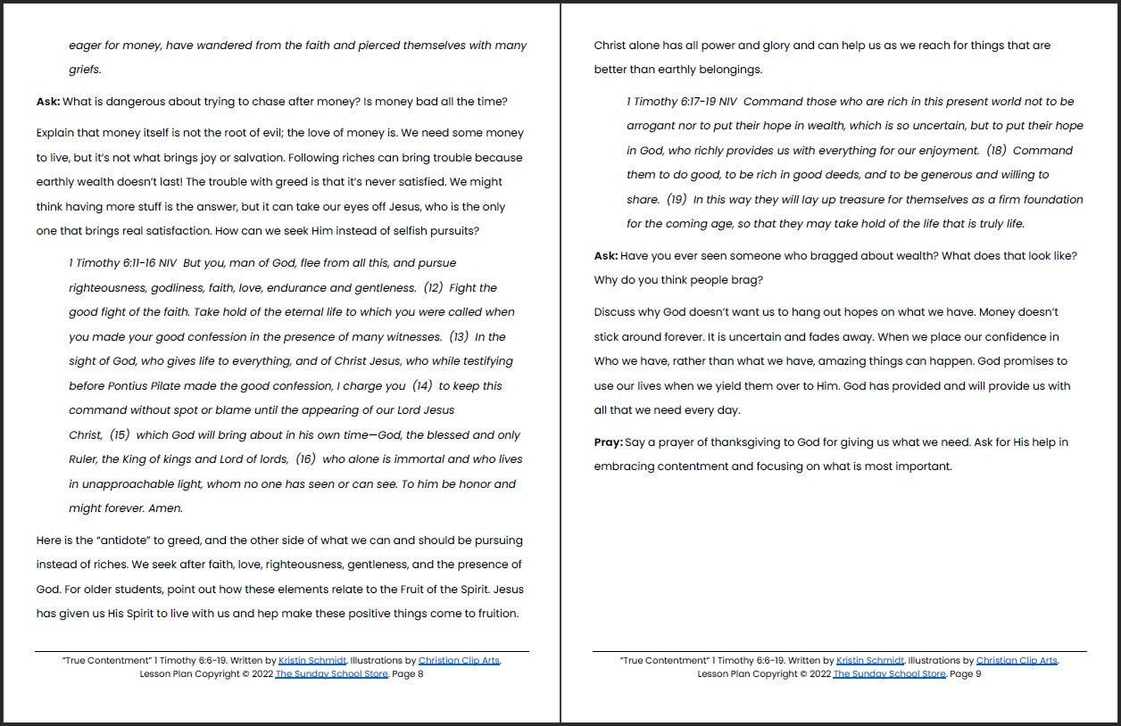 True Contentment Vs. Love of Money (1 Timothy 6:9-19) Printable Bible Lesson & Sunday School Activities - Image 6