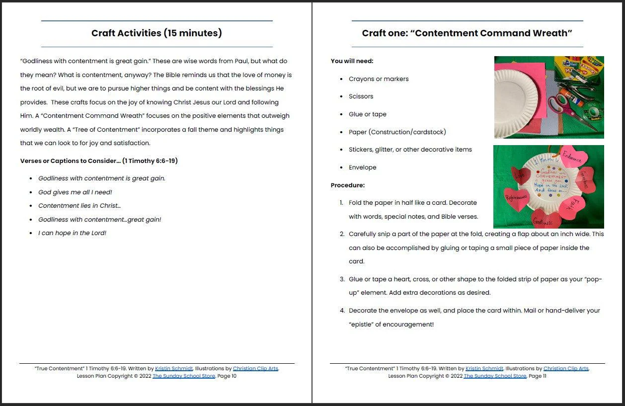 True Contentment Vs. Love of Money (1 Timothy 6:9-19) Printable Bible Lesson & Sunday School Activities - Image 7